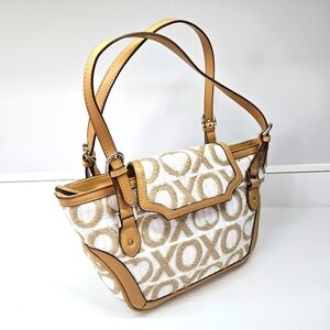 NEW XOXO Logo Beige and White Faux Leather Double Strap Handbag